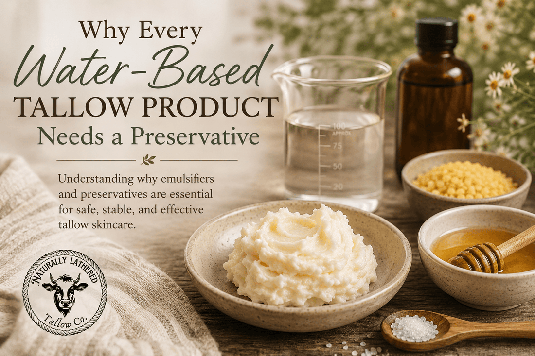 Why Every Water-Based Tallow Product Needs a Preservative (And Why That Should Matter to You) - Naturally Lathered Tallow Co.