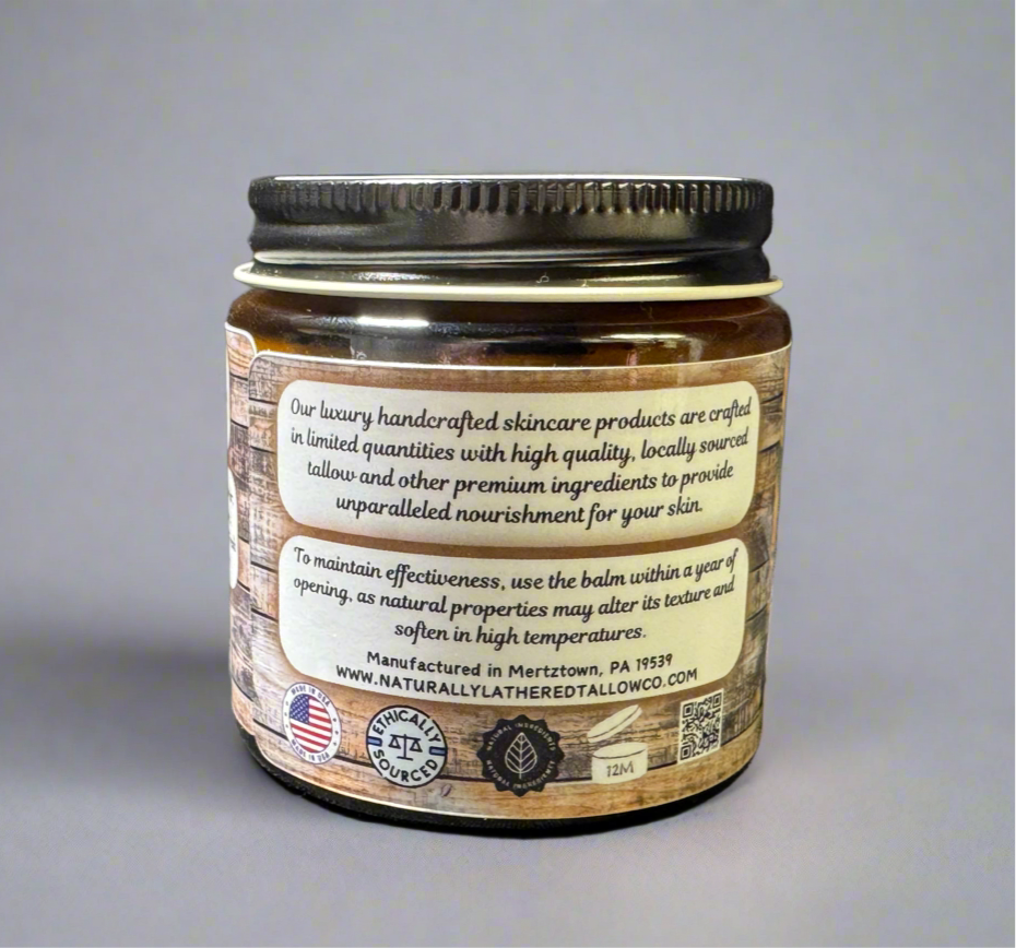Skincare product jar with label on a gray background