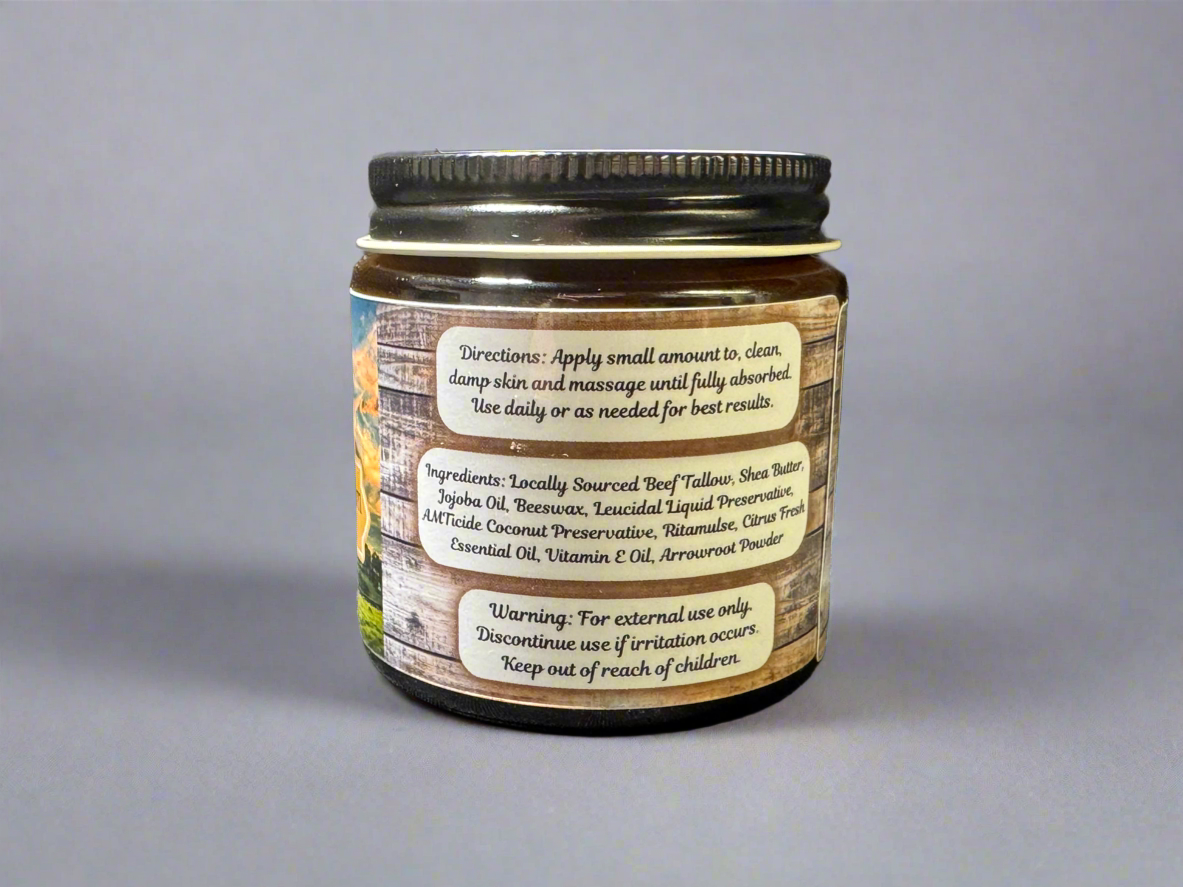 Jar with a detailed label on a gray background