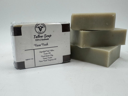 Tallow soap with packaging labeled 'Tallow Soap' on a white background