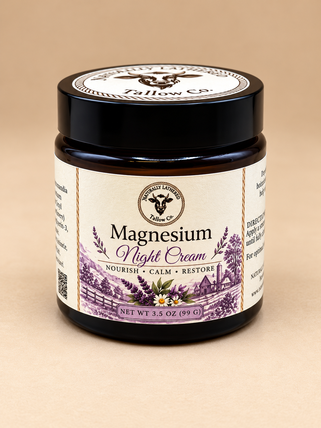 Magnesium Night Cream with tallow and magnesium chloride in 3.5 oz jar