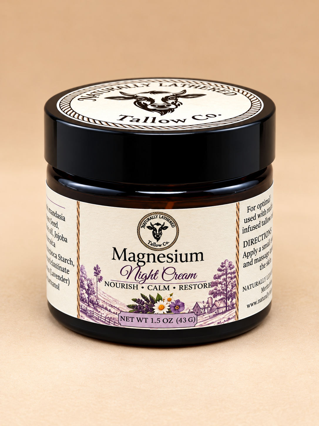 Handcrafted Magnesium Night Cream in 1.5 oz amber glass jar