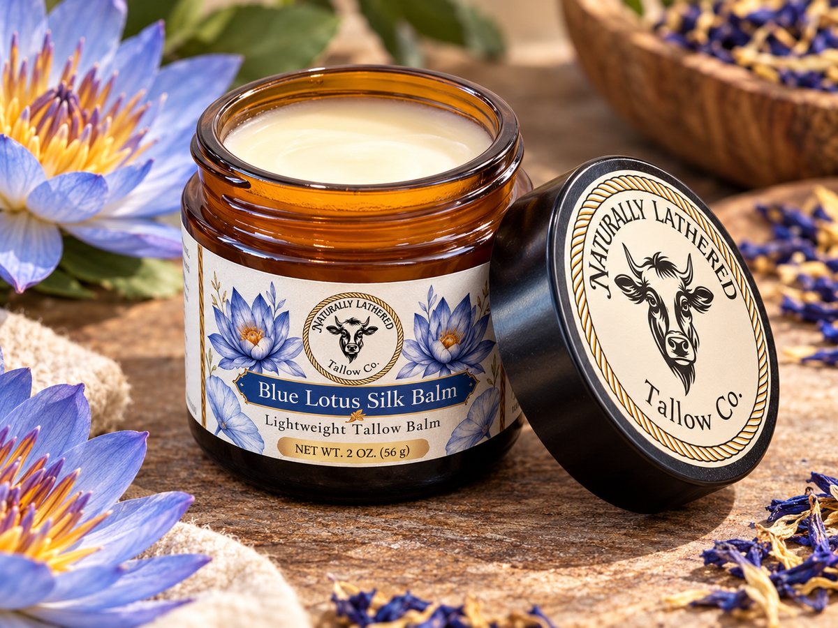 Blue Lotus Silk Balm | Lightweight Tallow Face & Body Balm - Naturally Lathered Tallow Co.