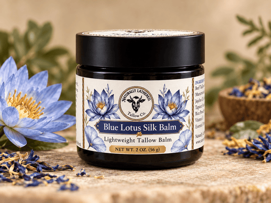 Blue Lotus Silk Balm | Lightweight Tallow Face & Body Balm - Naturally Lathered Tallow Co.