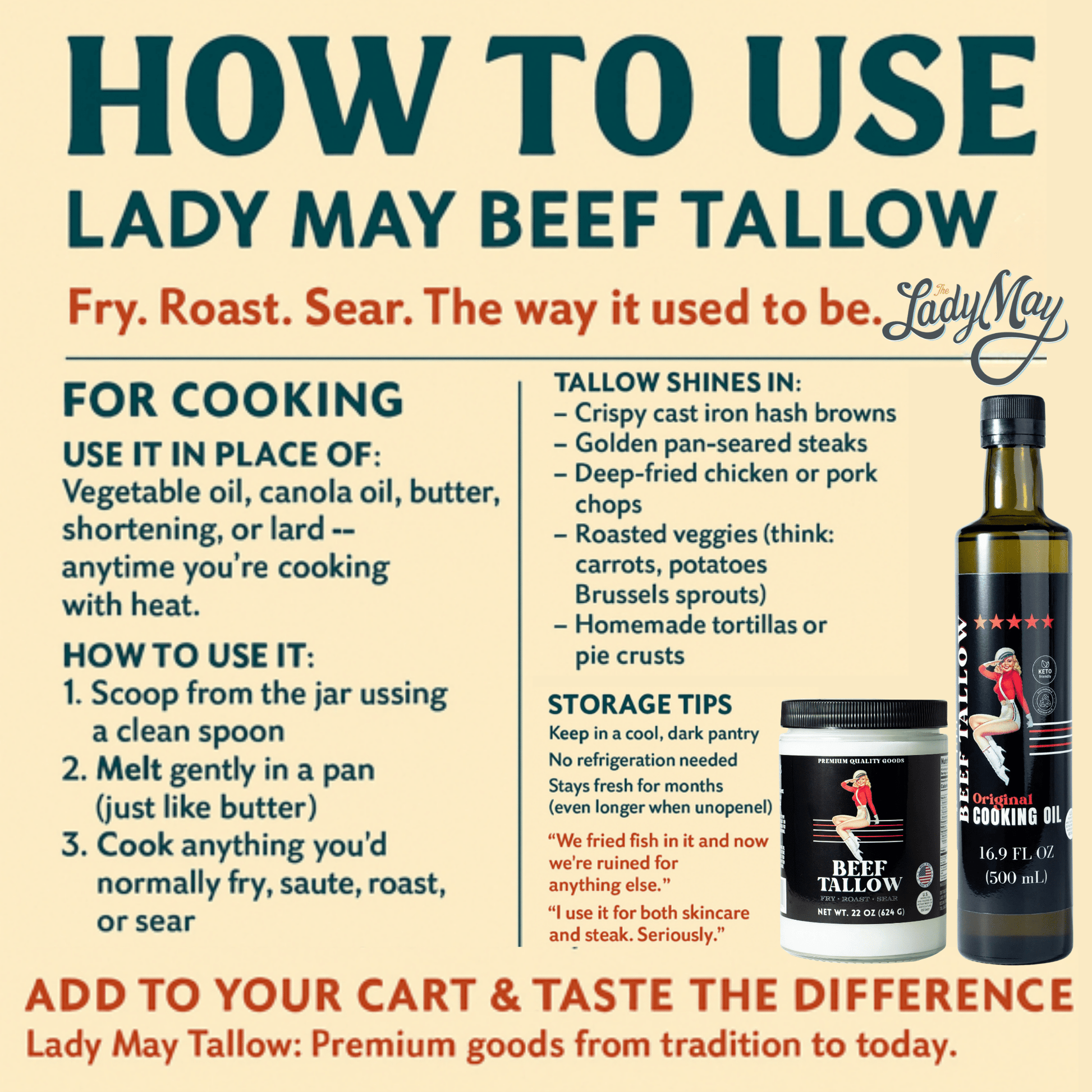 Premium Grass - Fed Beef Tallow Cooking Oil - Restaurant - Proven | Choose Your Flavor - Naturally Lathered Tallow Co.