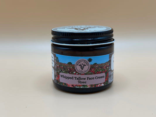 Jar of Whipped Tallow Face Cream Rose on a beige background