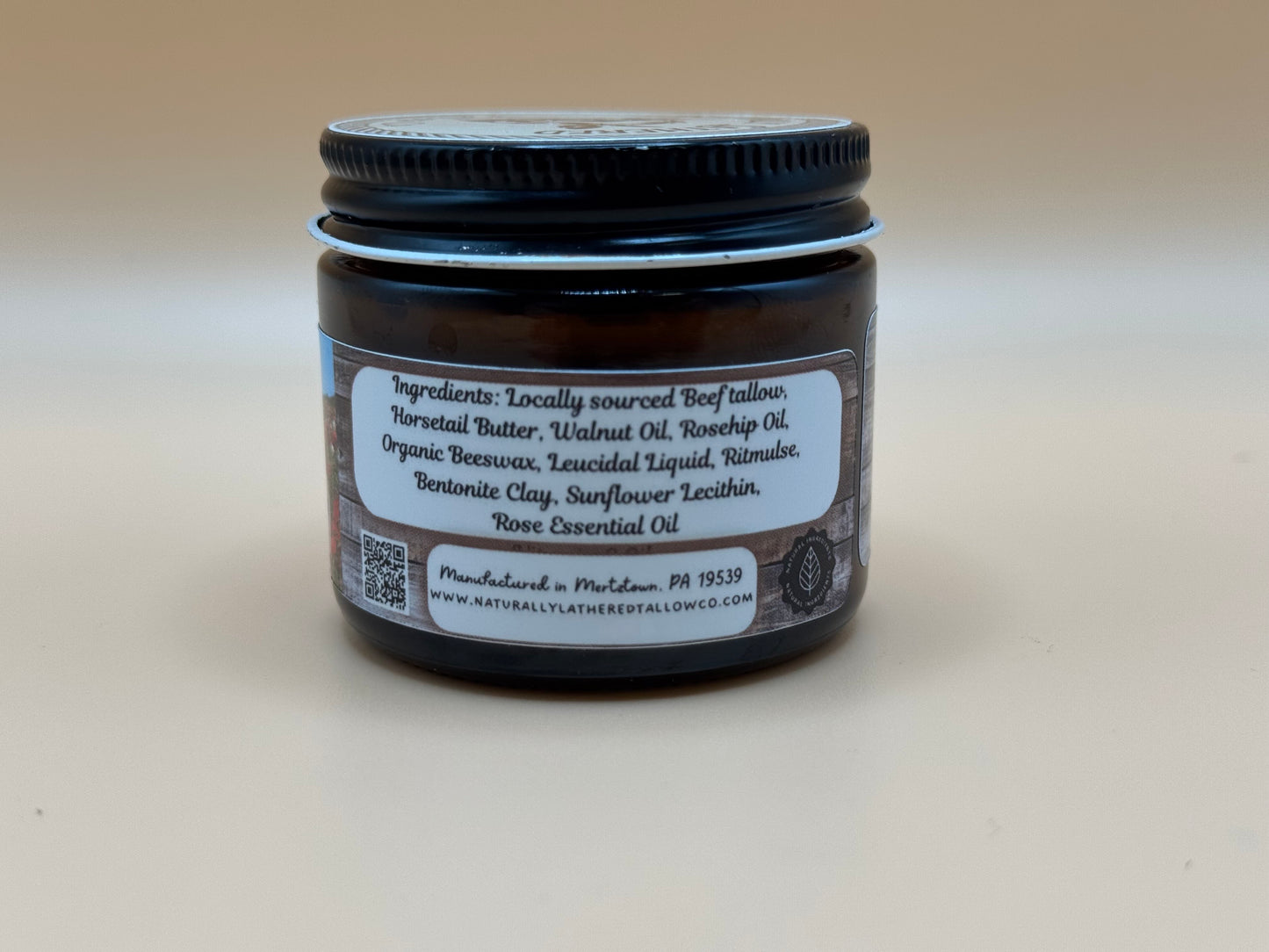 Jar with a label on a beige background