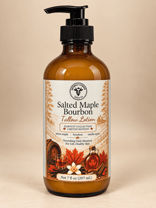 Salted Maple Bourbon Tallow Lotion | Fall Body Lotion - Naturally Lathered Tallow Co.