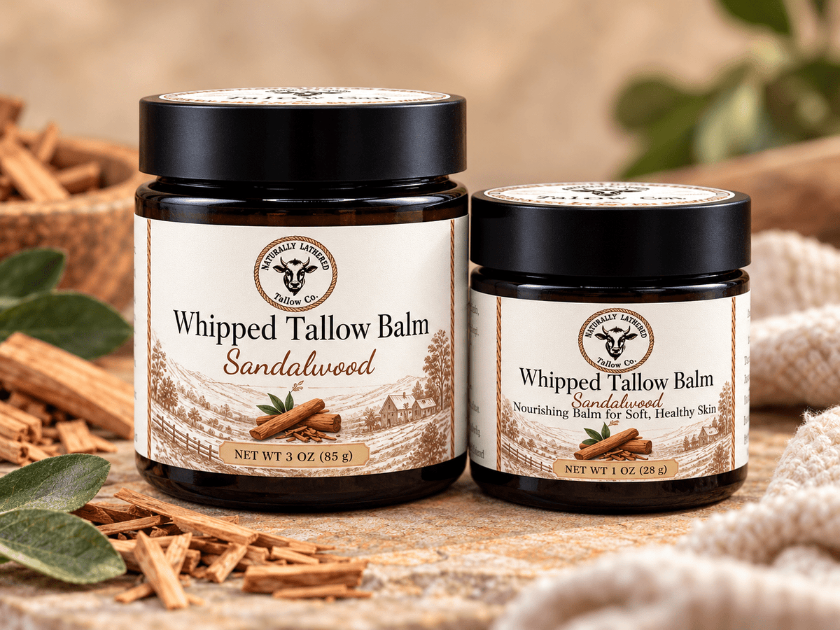 Sandalwood Whipped Tallow Balm | Nourishing Face & Body Moisturizer - Naturally Lathered Tallow Co.