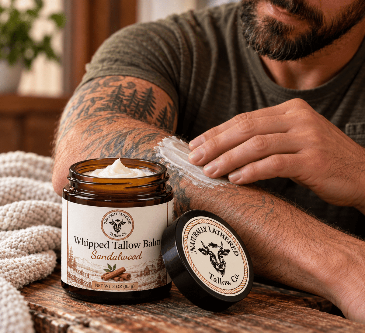 Sandalwood Whipped Tallow Balm | Nourishing Face & Body Moisturizer - Naturally Lathered Tallow Co.