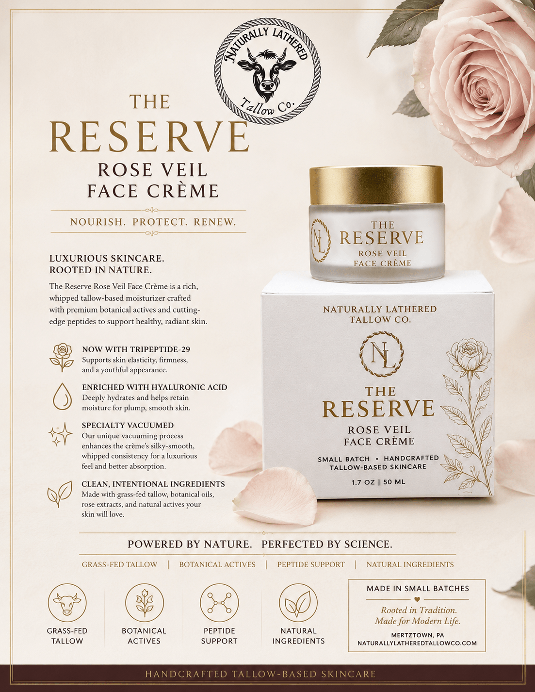 The Reserve Rose Veil Face Crème - Naturally Lathered Tallow Co.